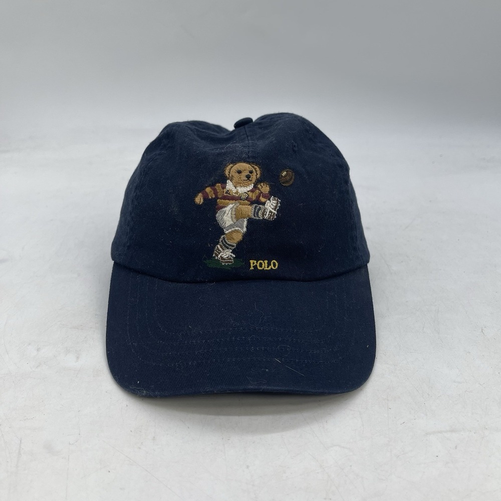 Vintage Polo Ralph Lauren Bear Rugby Football Adjustable Hat Cap One Size Blue
